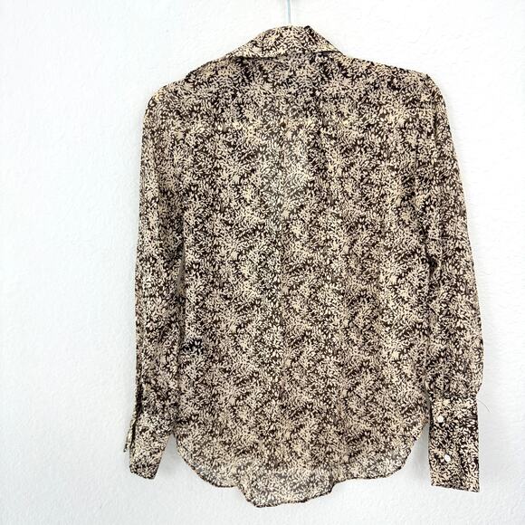 Nili Lotan Womens Colleen Blouse Top Size XS 100% Silk Leaf Print Sheer Brown - Picture 5 of 7